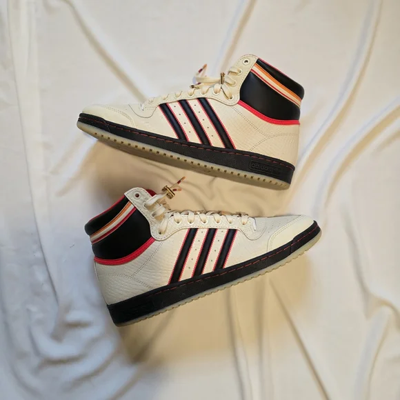 Adidas x ESPN Top Ten Hi Top sneaker in Beige/Black/Red Sz 13 - Picture 6 of 16